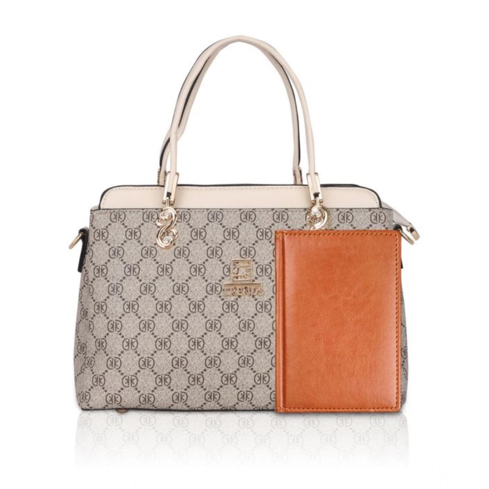 Women's Faux Leather Printed Handbag (Beige) - POPNOVA