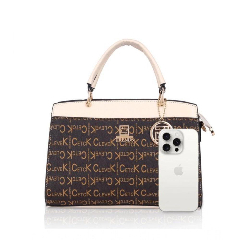 Women's Faux Leather Printed Handbag (Beige) - POPNOVA