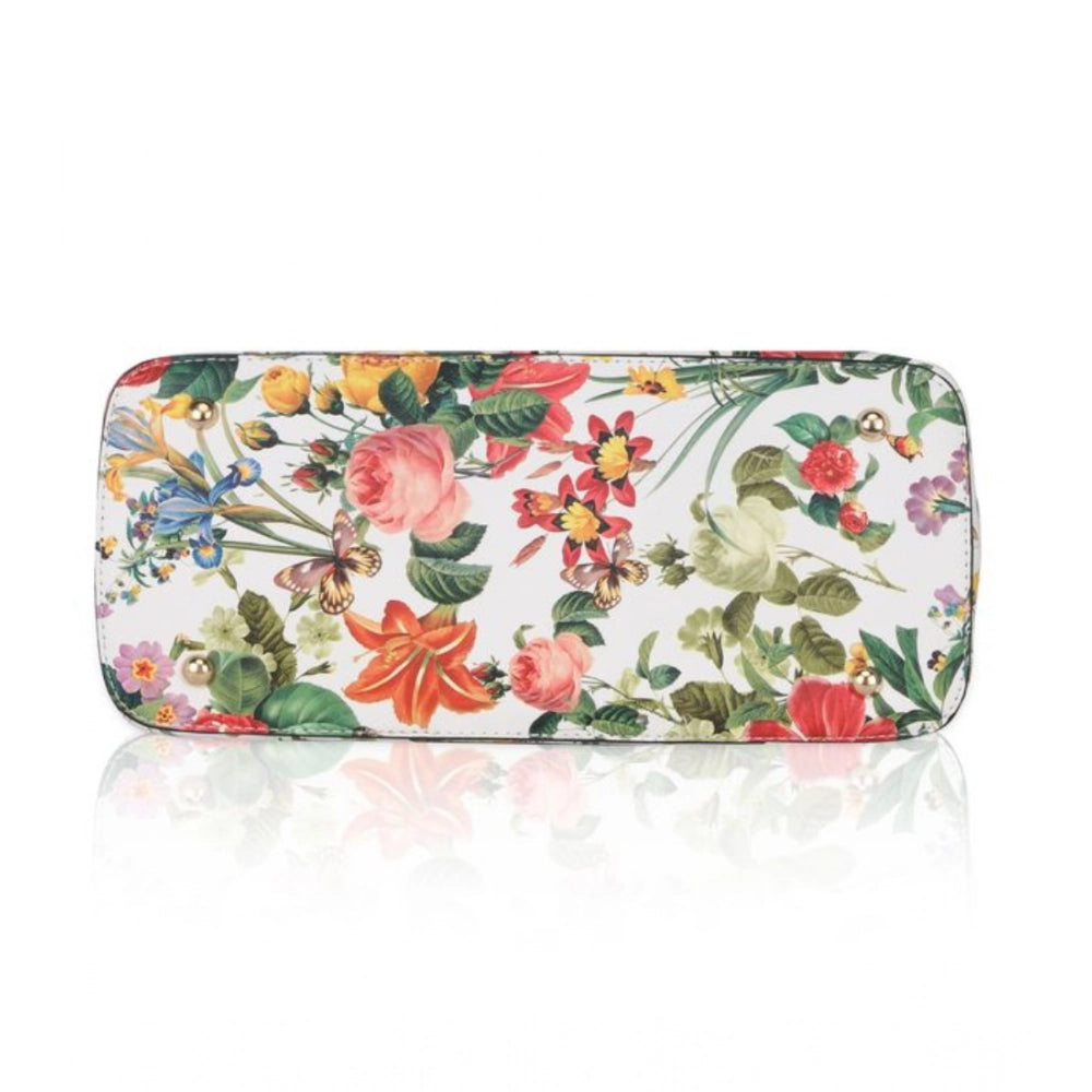 Women's Faux Leather Printed Handheld Bag (White Orang) - POPNOVA