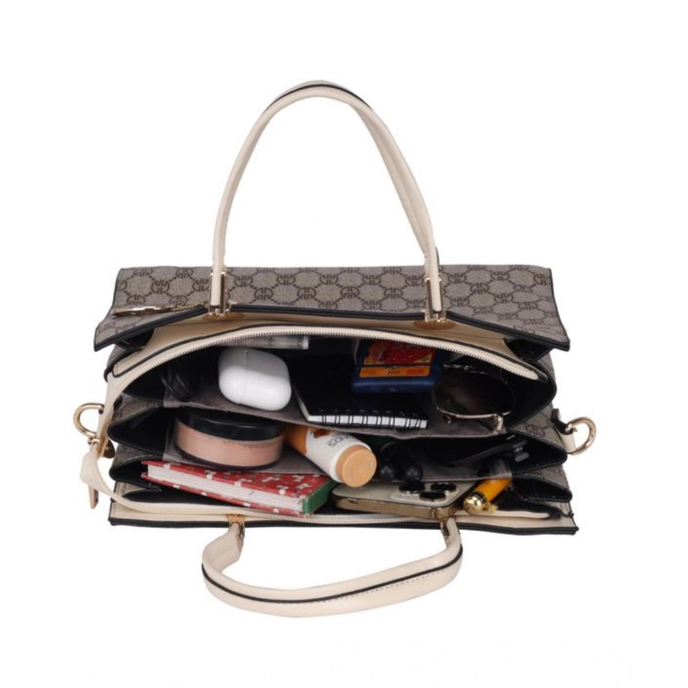 Women's Faux Leather Printed Handbag (Beige) - POPNOVA