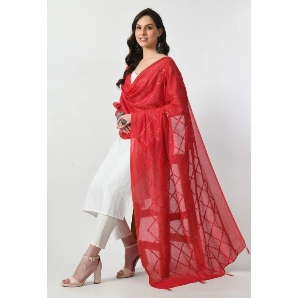 Generic Women's Chanderi Self Design Dupatta (Rani, Length: Free Size)