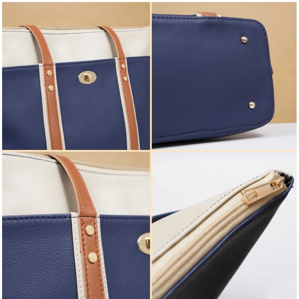 Women's Faux Leather Large Shoulder Zipper Handbag (Dark Blue) - POPNOVA