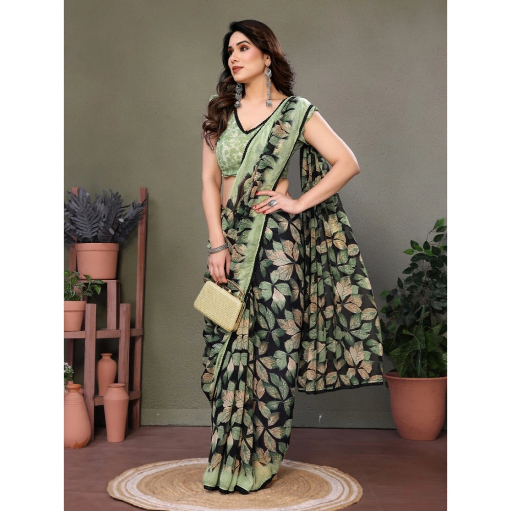 Generic Women's Chiffon Printed Saree With Unstitched Blouse 5.5Mtr (Green)