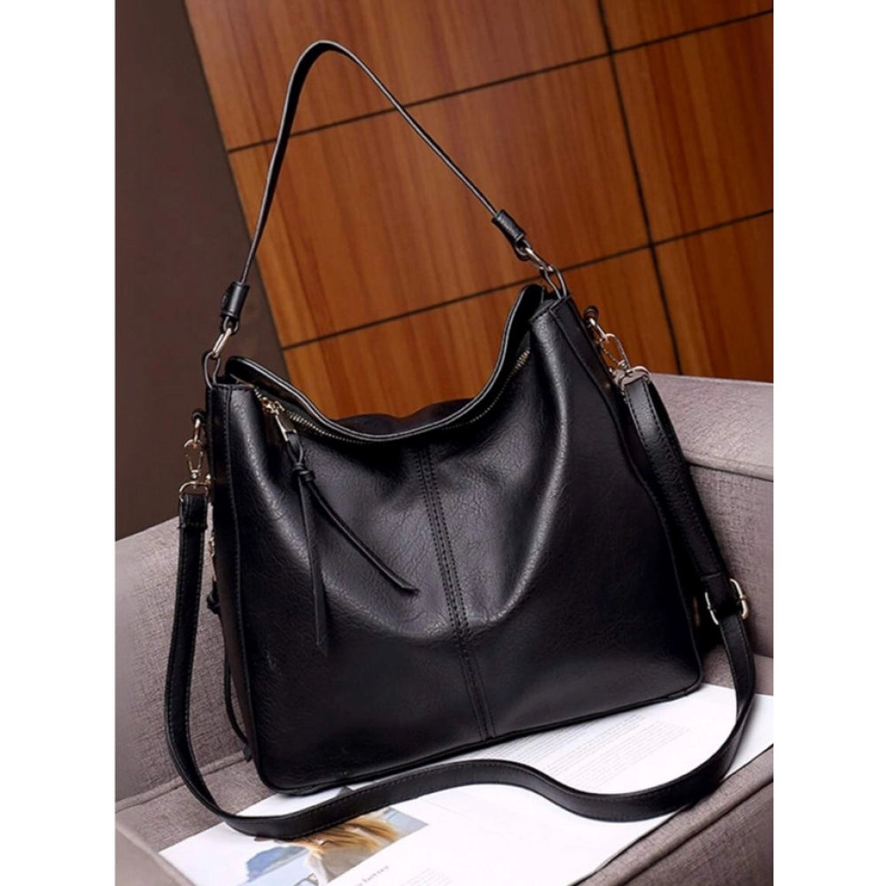 Women's PU Leather Zipper Handbag (Black) - POPNOVA