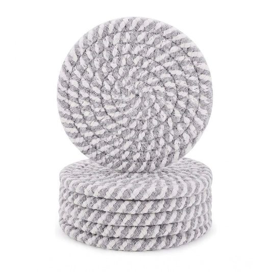 Generic Cotton Rope Drink Coasters 6 Pcs Set (Grey-White)