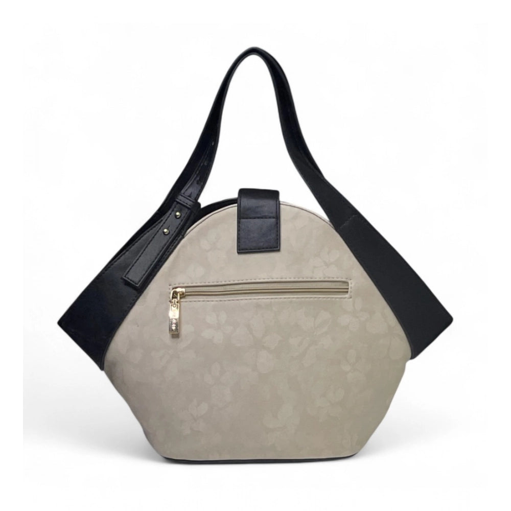 Women's Polyurethane Floral Printed Hexagonal Satchel Handbag with Adjustable Strap (White) - POPNOVA