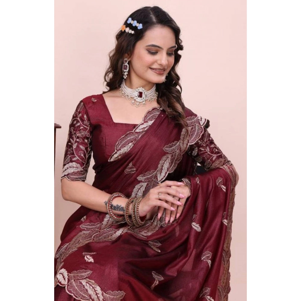 Women's Georgette Embroidered Saree With Unstitched Blouse 5.5 Mtr�(Maroon)