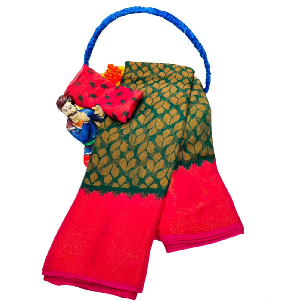 Women's Brasso Printed Saree With Unstitched Blouse 5.5 Mtr (Green)