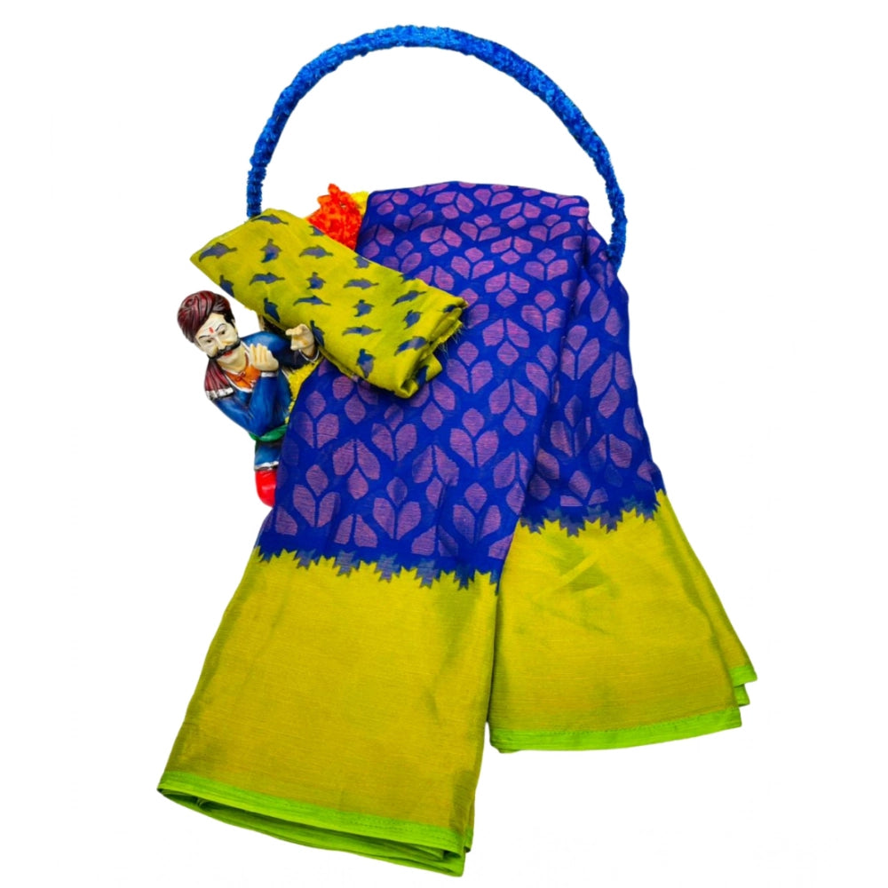 Women's Brasso Printed Saree With Unstitched Blouse 5.5 Mtr (Blue)