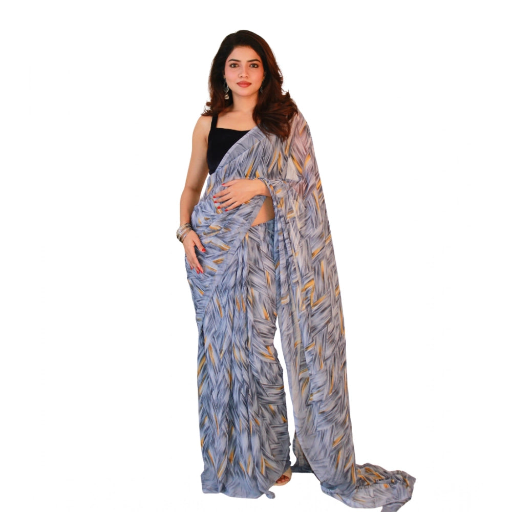 Women's Georgette Printed Saree With Unstitched Blouse 5.5 Mtr (Grey)