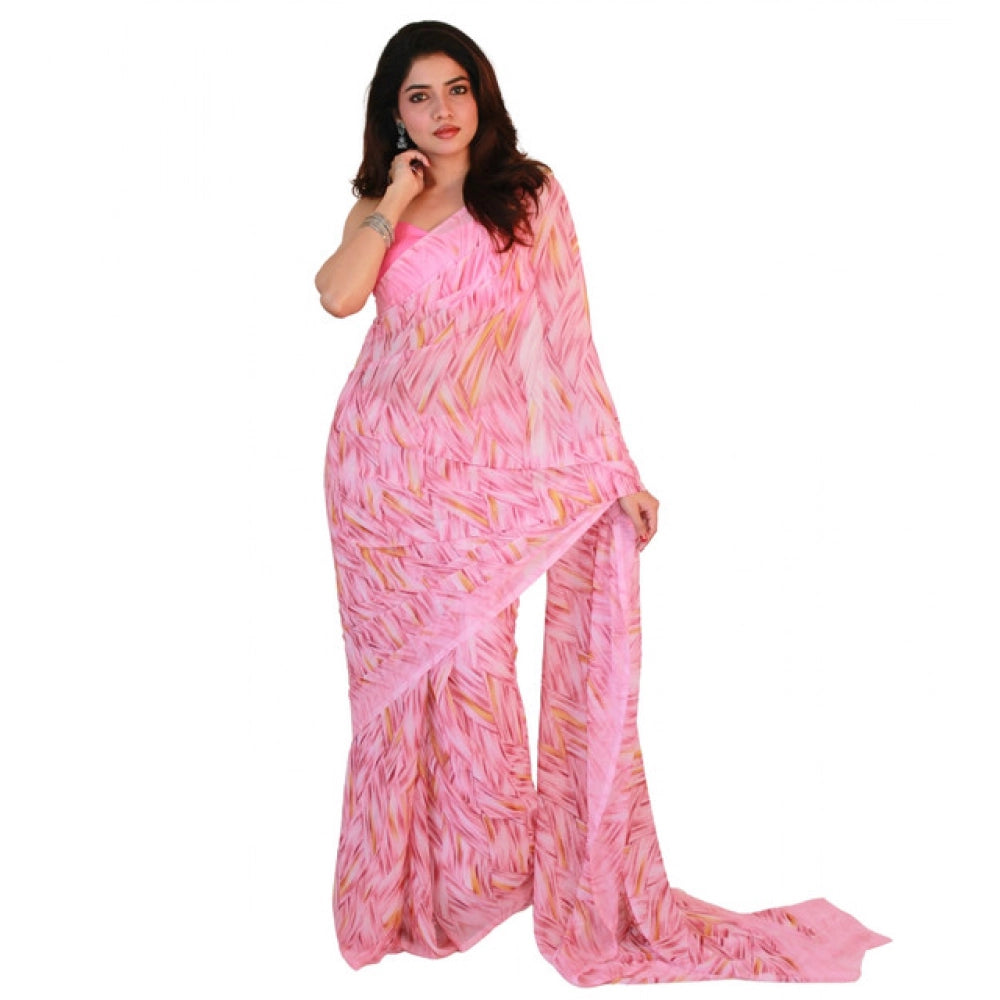Women's Georgette Printed Saree With Unstitched Blouse 5.5 Mtr (Pink)