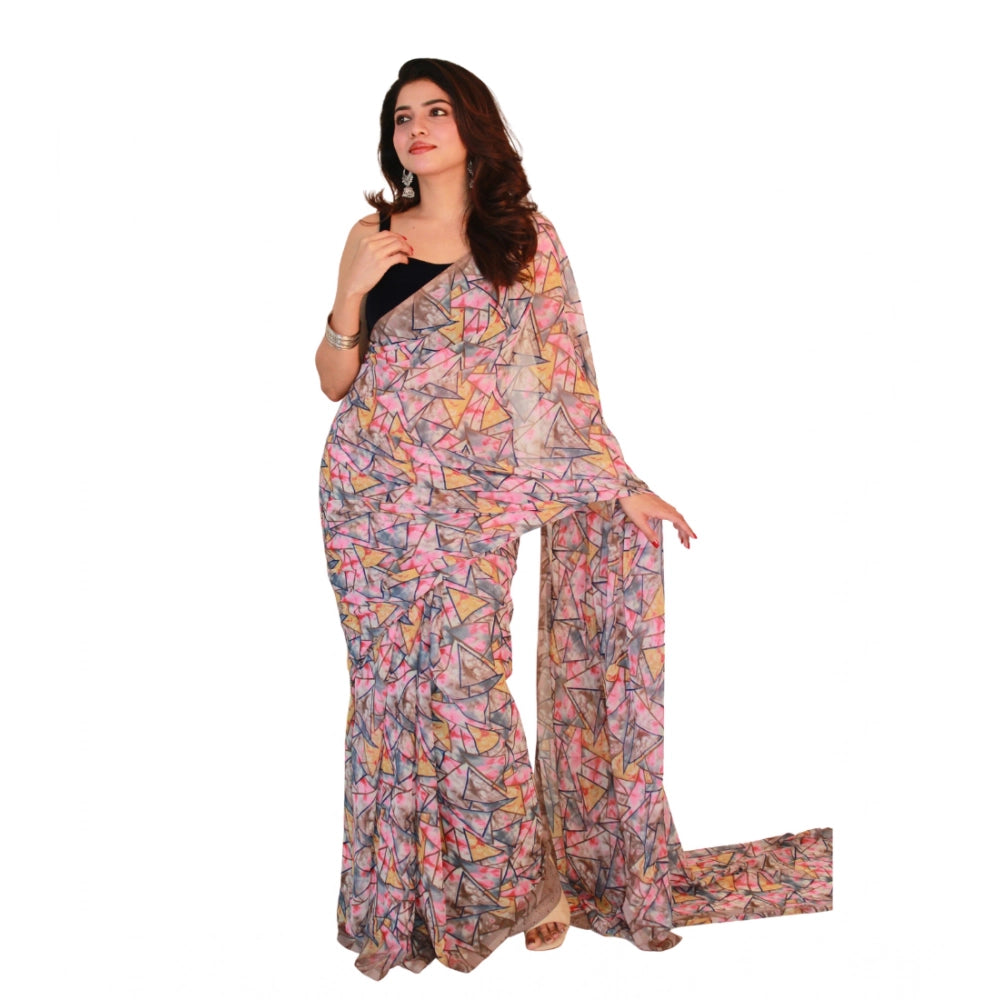 Women's Georgette Printed Saree With Unstitched Blouse 5.5 Mtr (Multicolor)