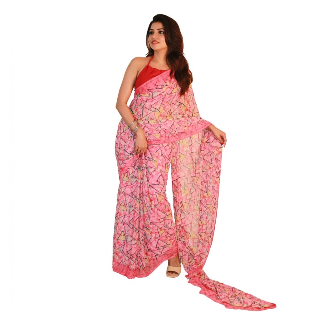 Women's Georgette Printed Saree With Unstitched Blouse 5.5 Mtr (Pink)
