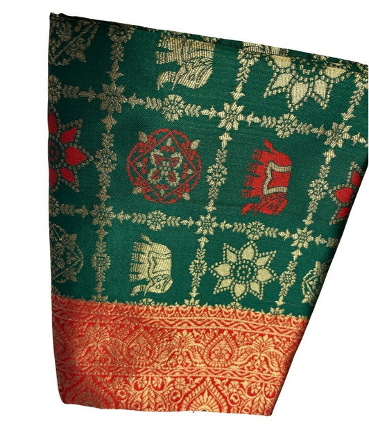 Women's Jacquard Printed Saree With Unstitched Blouse 5.5 Mtr (Bottle Green)
