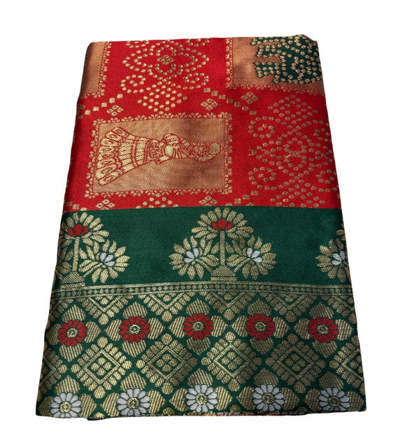 Women's Jacquard Printed Saree With Unstitched Blouse 5.5 Mtr (Red)