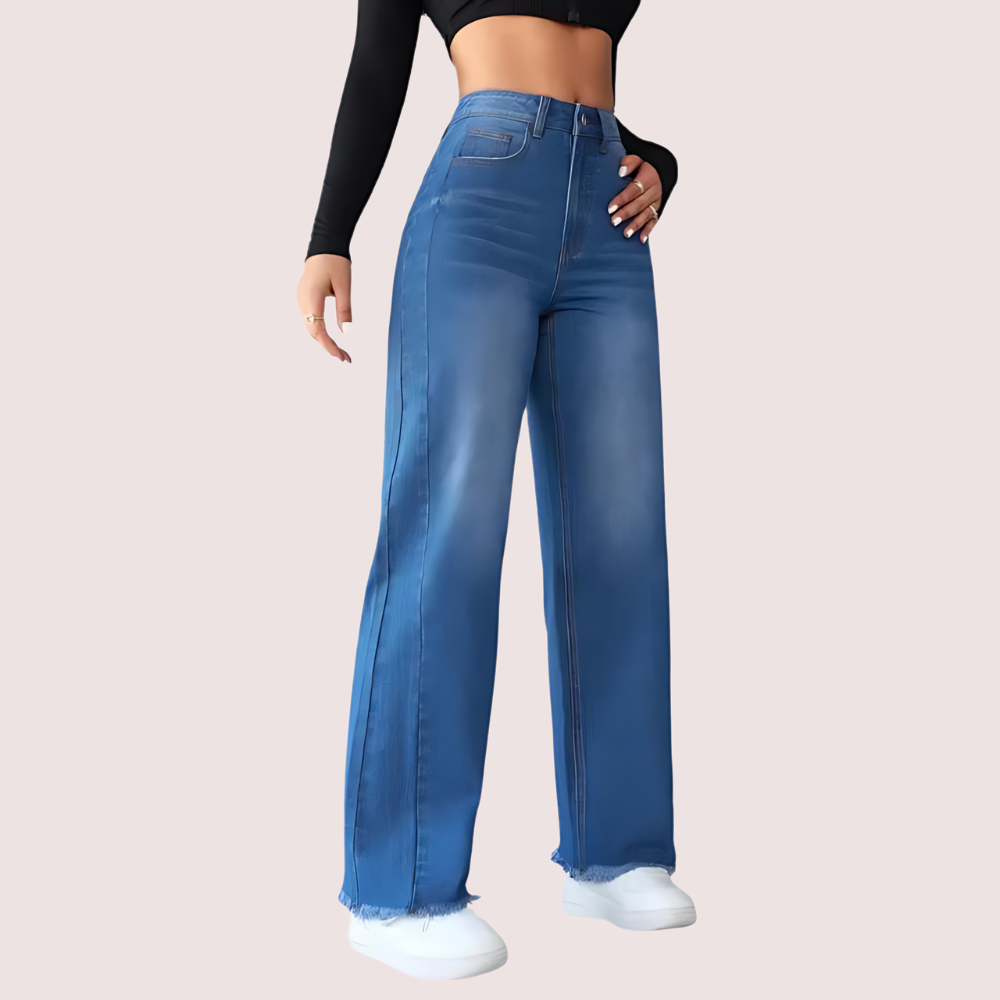 Women's High-Waist Wide-Leg Non-Stretch Jeans - POPNOVA