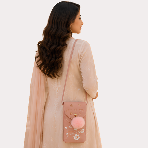 Blush Petal Embellished Mobile Sling Bag
