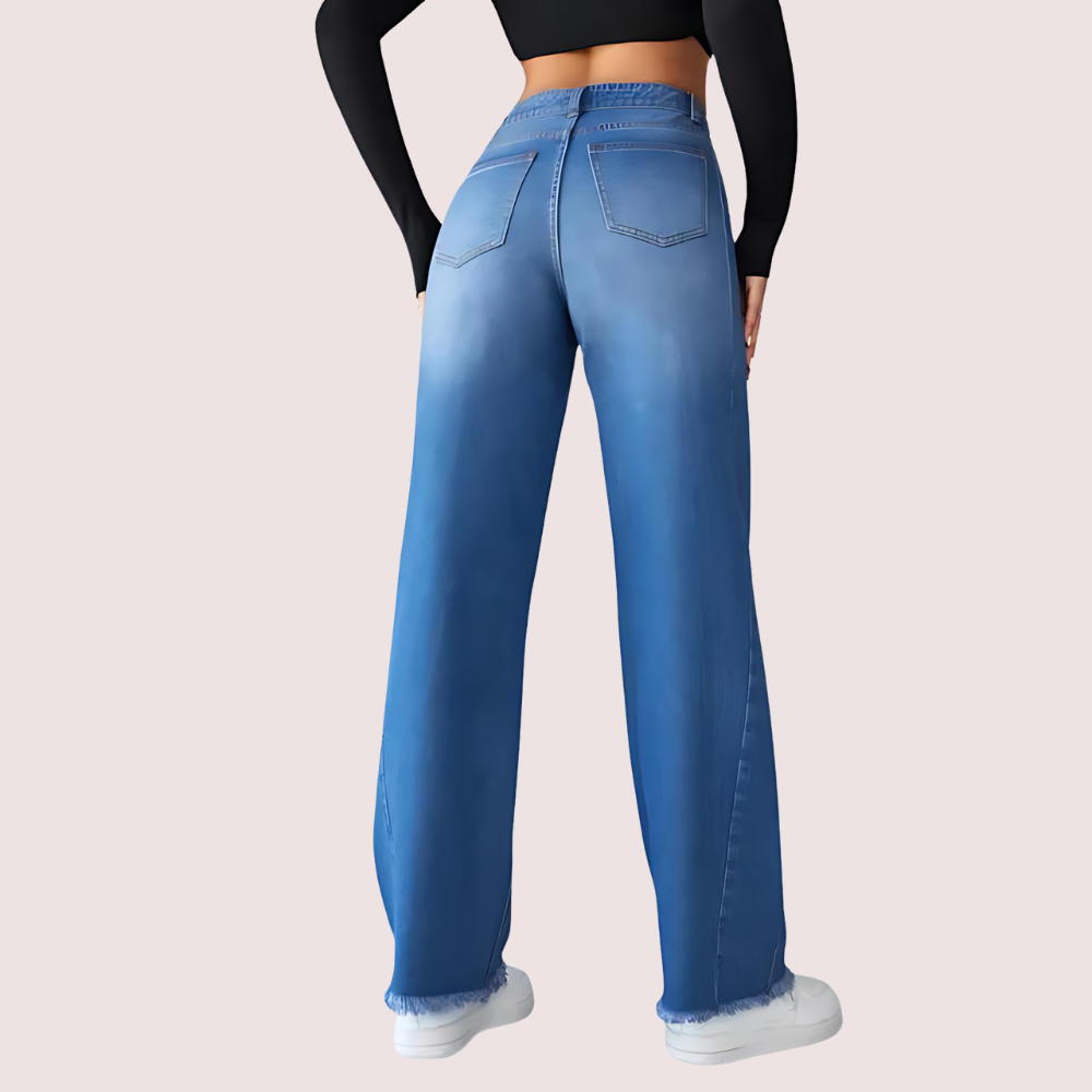 Women's High-Waist Wide-Leg Non-Stretch Jeans - POPNOVA