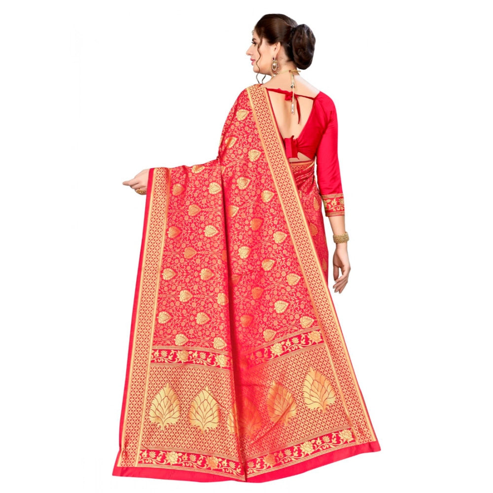 Women's Banarasi Silk Saree With Blouse (Red, 5-6 Mtr)