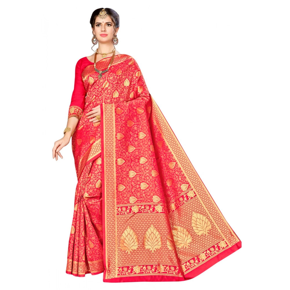 Women's Banarasi Silk Saree With Blouse (Red, 5-6 Mtr)