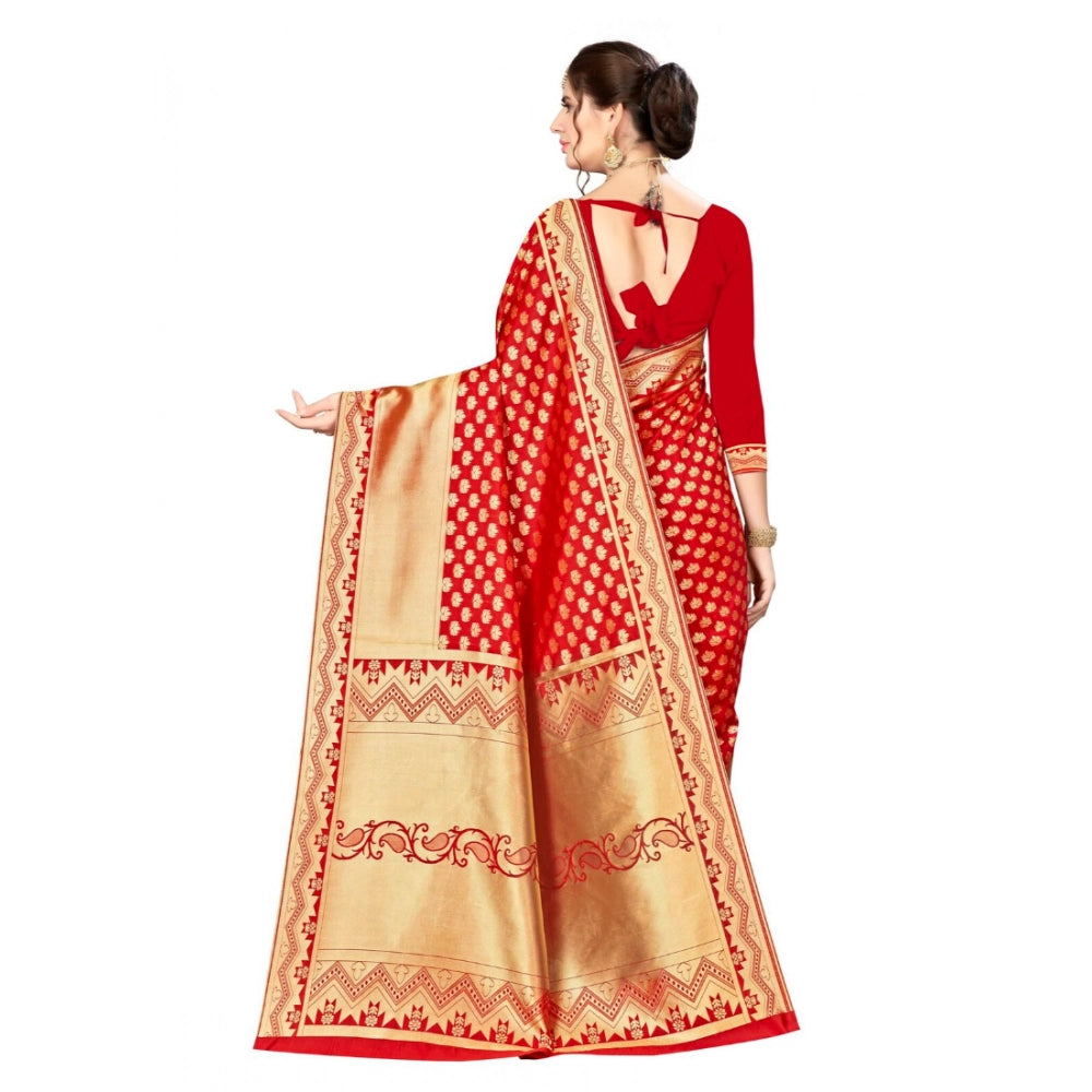 Women's Banarasi Silk Saree With Blouse (Red, 5-6 Mtr)