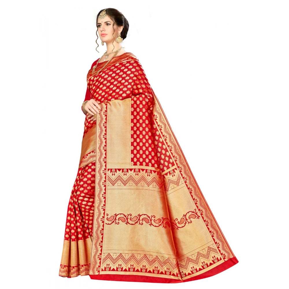 Women's Banarasi Silk Saree With Blouse (Red, 5-6 Mtr)