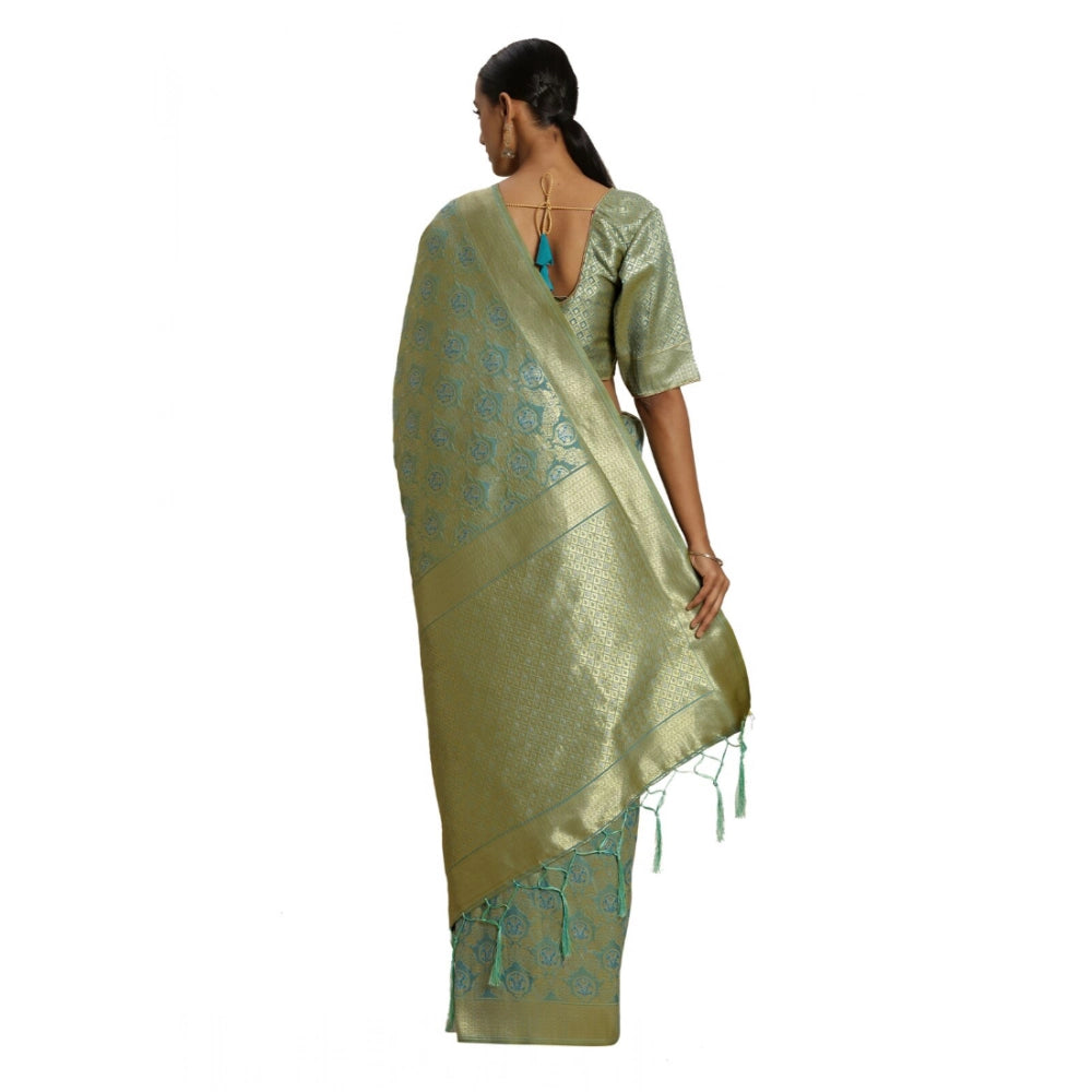 Women's Banarasi Silk Saree With Blouse (Sky blue, 5-6 Mtr)
