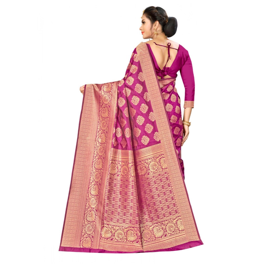 Women's Banarasi Silk Saree With Blouse (Wine, 5-6 Mtr)