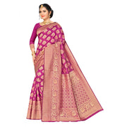 Women's Banarasi Silk Saree With Blouse (Wine, 5-6 Mtr)