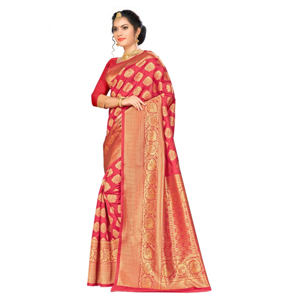 Women's Banarasi Silk Saree With Blouse (Red, 5-6 Mtr)