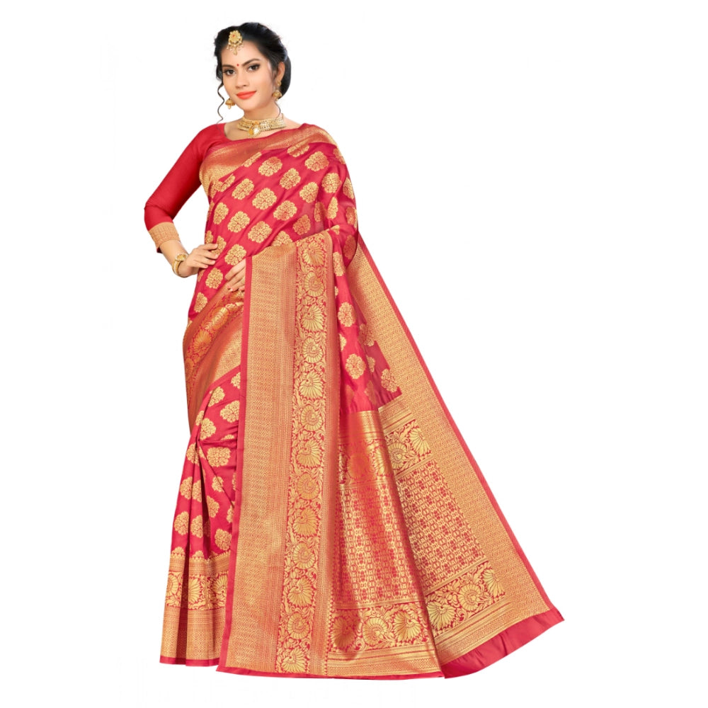 Women's Banarasi Silk Saree With Blouse (Red, 5-6 Mtr)