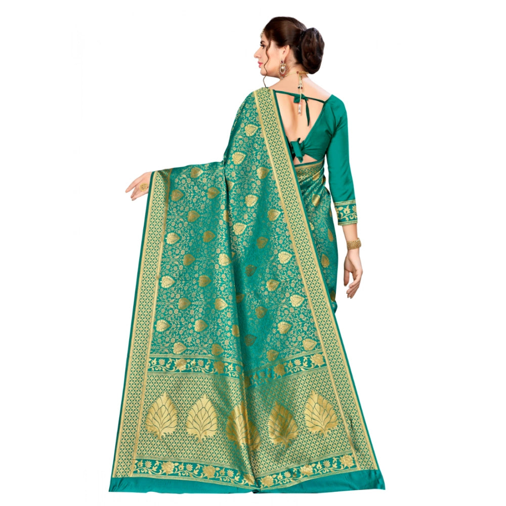 Women's Banarasi Silk Saree With Blouse (Green, 5-6 Mtr)