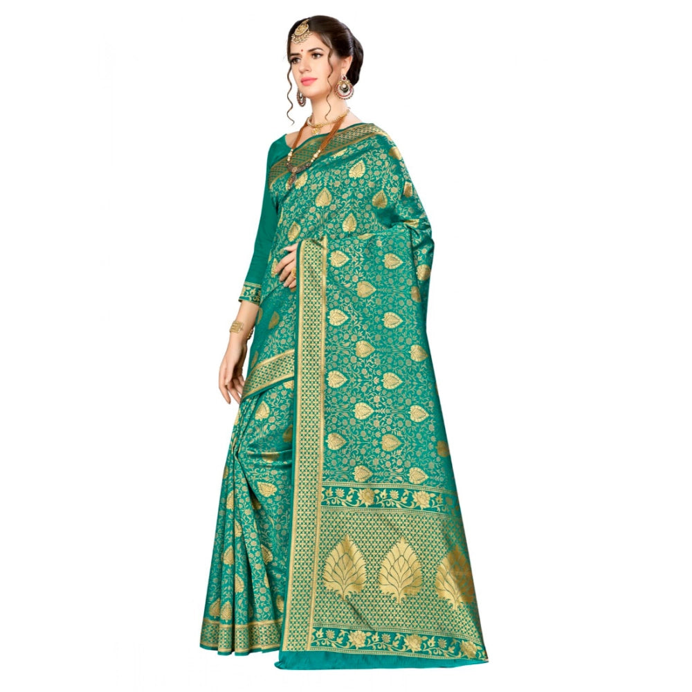 Women's Banarasi Silk Saree With Blouse (Green, 5-6 Mtr)