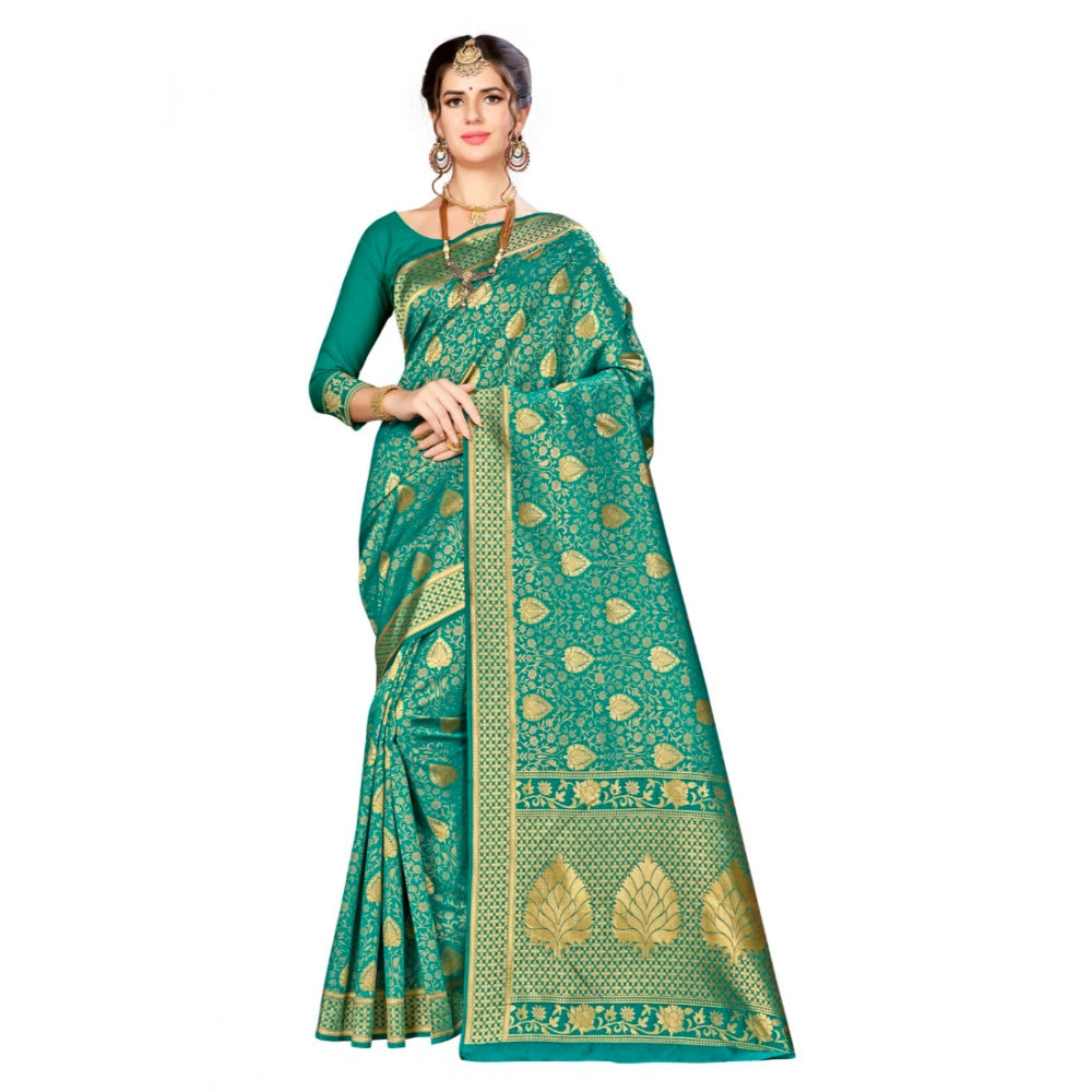 Women's Banarasi Silk Saree With Blouse (Green, 5-6 Mtr)