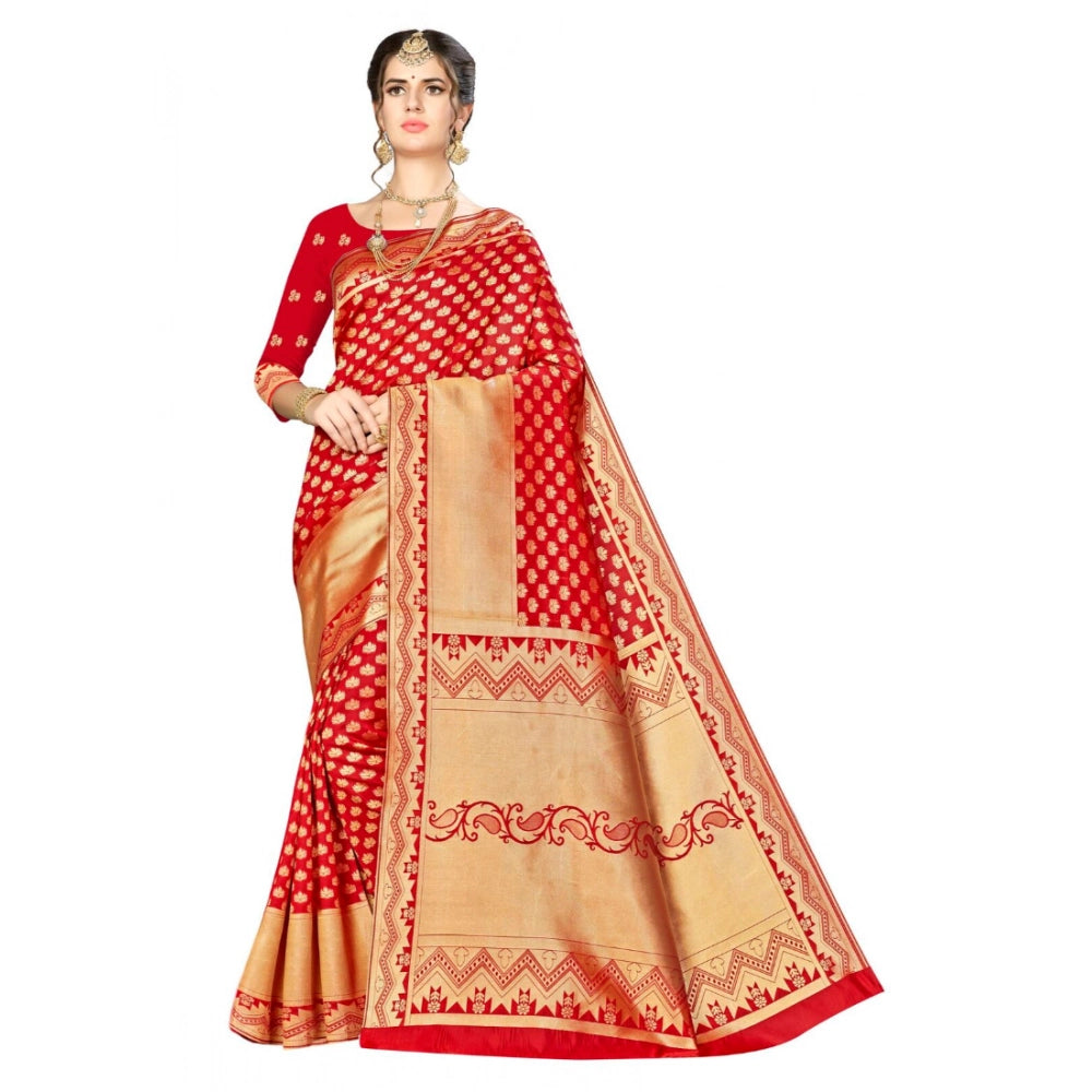 Women's Banarasi Silk Saree With Blouse (Red, 5-6 Mtr)