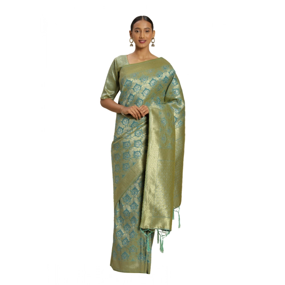 Women's Banarasi Silk Saree With Blouse (Sky blue, 5-6 Mtr)