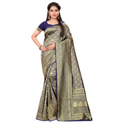 Women's Banarasi Silk Saree With Blouse (Navy blue, 5-6 Mtr)