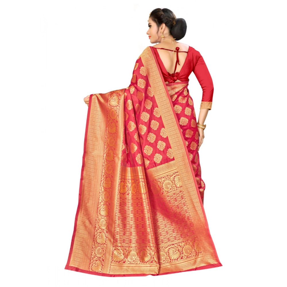 Women's Banarasi Silk Saree With Blouse (Red, 5-6 Mtr)