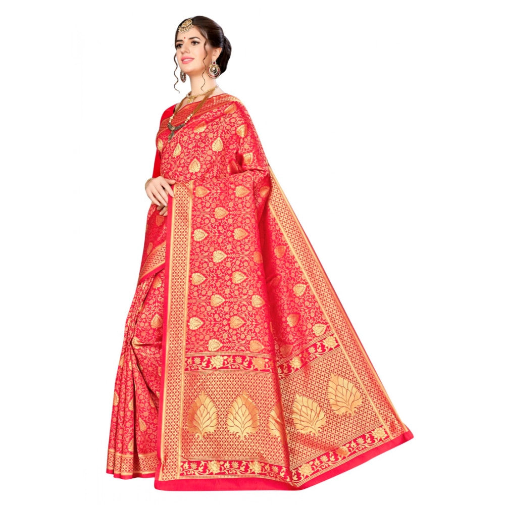 Women's Banarasi Silk Saree With Blouse (Red, 5-6 Mtr)