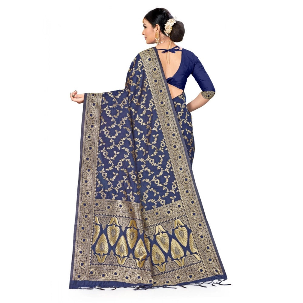 Women's Banarasi Silk Saree (Navy blue, 5-6mtrs)