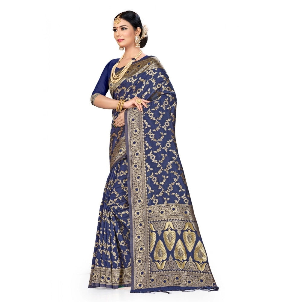 Women's Banarasi Silk Saree (Navy blue, 5-6mtrs)