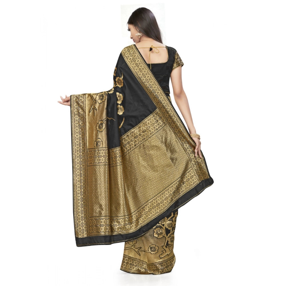 Women's Banarasi Silk Saree (Black,5-6 Mtrs)