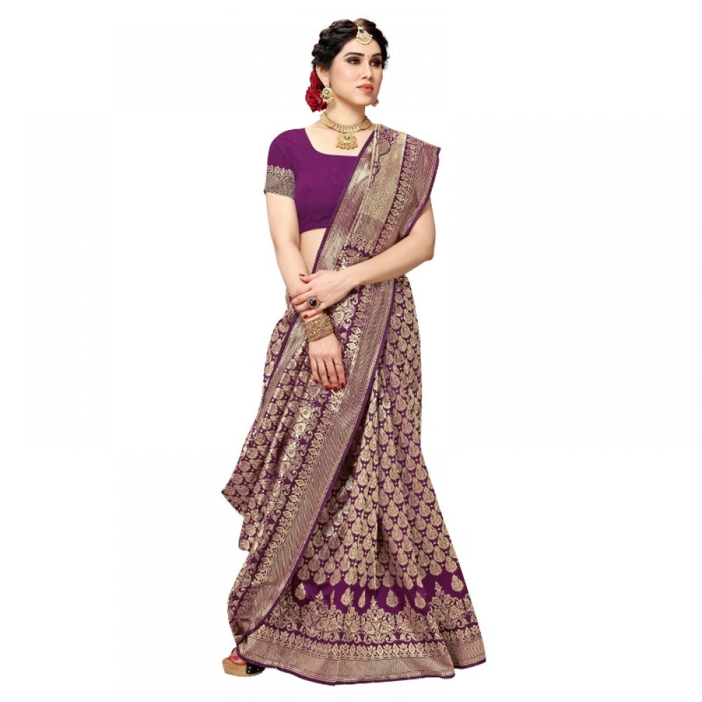 Women's Jacquard Silk Kanjivaram Jacquard Silk Saree With Blouse (Jamli, 5-6 Mtrs)