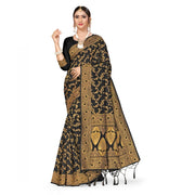 Women's Banarasi Silk Saree With Blouse (Black, 5-6Mtrs)