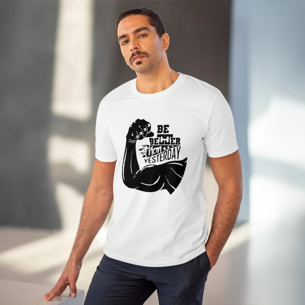 Be Better Than Yesterday Printed T-Shirt for Men - White, Round Neck, Half Sleeve - POPNOVA - photo 2