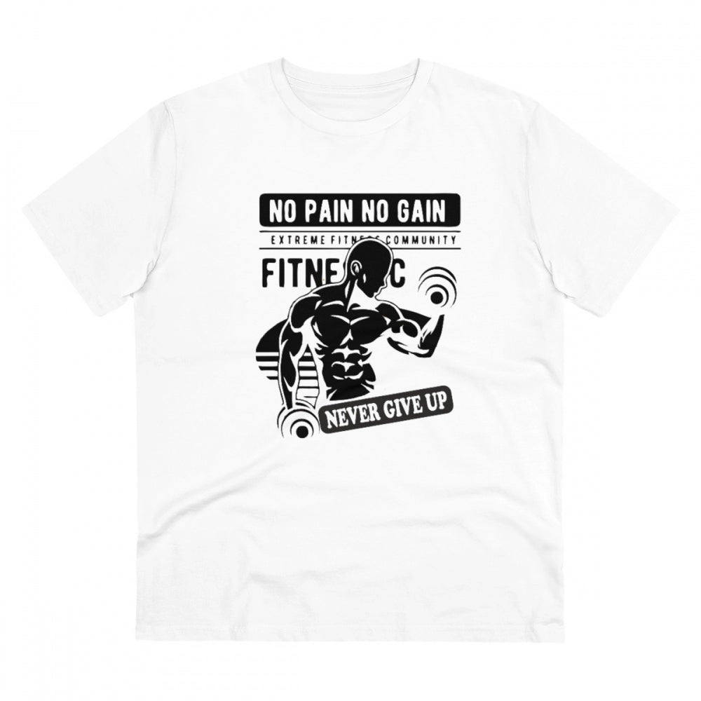 Gym No Pain No Gain Never Give Up Printed T-Shirt for Men - White, Round Neck, Half Sleeve - POPNOVA - photo 1
