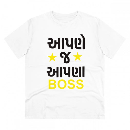 Aapne J Aapna Boss Printed T-Shirt for Men (Style 2) - White, Round Neck, Half Sleeve - POPNOVA - photo 1