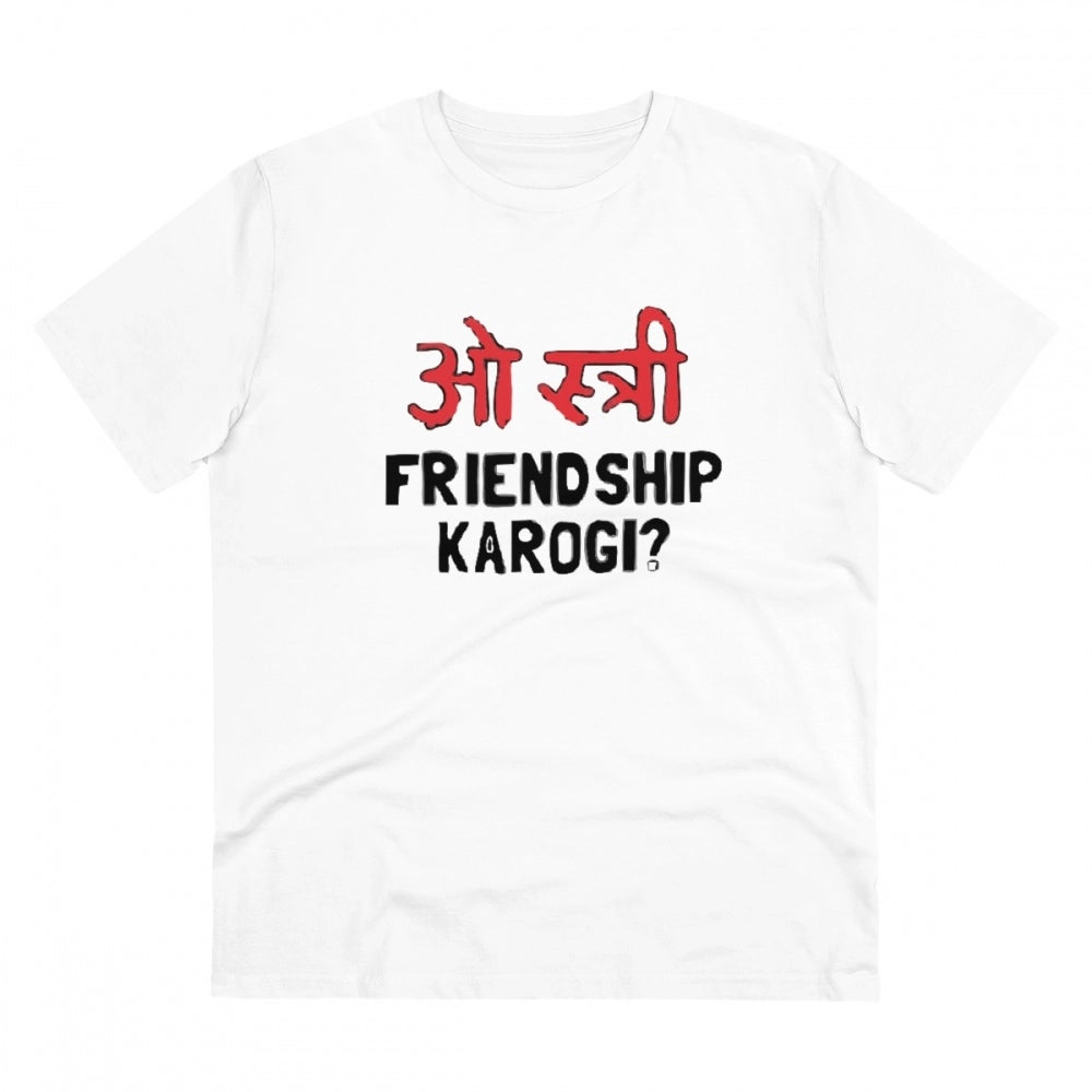 Oo Shtree Friendship Karogi Kya Printed T-Shirt for Men - White, Round Neck, Half Sleeve - POPNOVA - photo 1