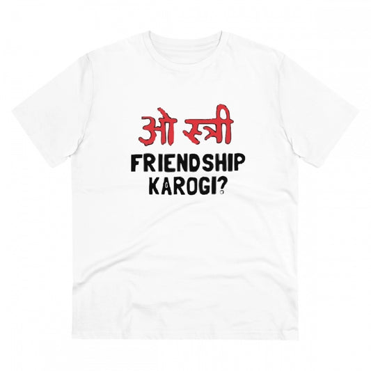 Oo Shtree Friendship Karogi Kya Printed T-Shirt for Men - White, Round Neck, Half Sleeve - POPNOVA - photo 1