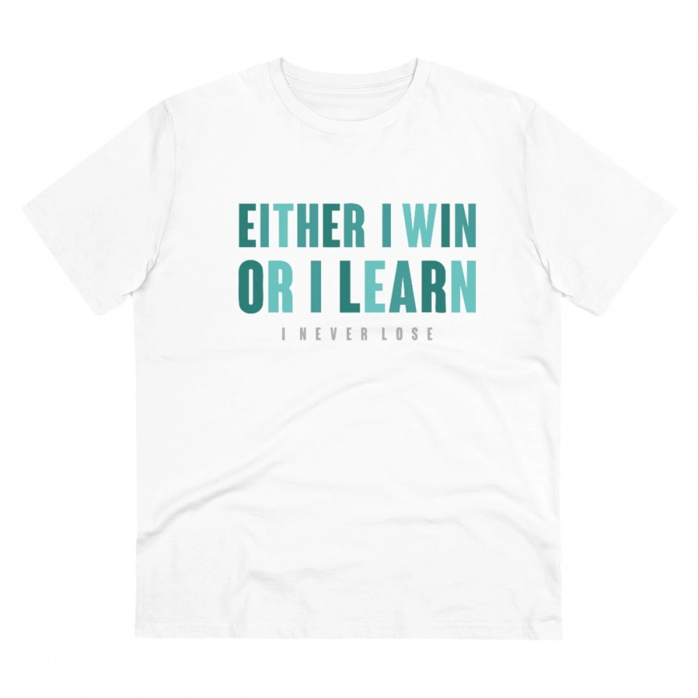 Either I Win Or I Learn Printed T-Shirt for Men - White, Round Neck, Half Sleeve - POPNOVA - photo 1